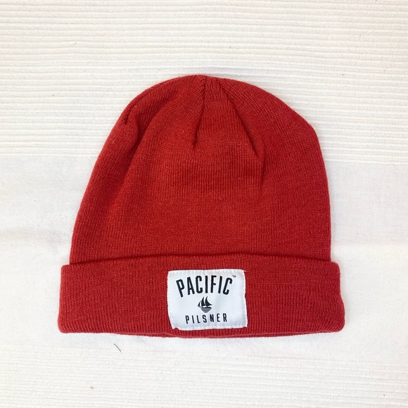 Pacific Pilsner Cuffed Beanie Toque Winter Hat Red Pac Pil Beer Cap - Picture 2 of 13